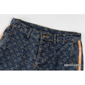 LVルイヴィトンフルプリントジャカードサイドリボンストレートジーンズ