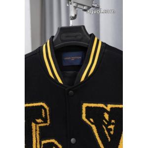Louis Vuitton古花パッチワークレザースリーブタオル刺繍野球ウェアウールジャケット