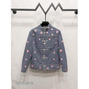 LOUIS VUITTONストライプ刺繍シングルバックルデニムジャケット