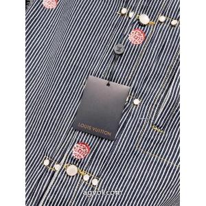 LOUIS VUITTONストライプ刺繍シングルバックルデニムジャケット