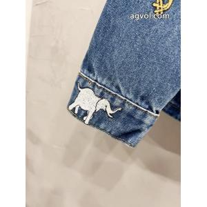 LOUIS VUITTONアニマル柄刺繍シングルバックル開襟ゆったりデニムジャケット