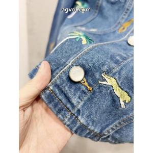 LOUIS VUITTONアニマル柄刺繍シングルバックル開襟ゆったりデニムジャケット