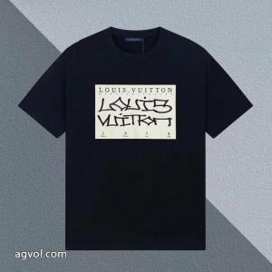 ルイ ヴィトン LOUIS VUITTONプリント下地刺繍草書ロゴ半袖Tシャツ