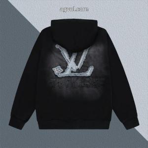 LV爆金定番重工業洗濯デニム刺繍LOGO衛衣男女上着カバーヘッド衛衣