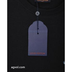 Louis Vuitton背中胸のカラー雲に布刺繍ジャカードアルファベットロゴ男女同型ヘッダー丸首長袖Tシャツ