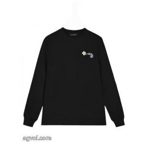 Louis Vuittonロバ家前後のフラワー重工刺繍アルファベットロゴ男女同型長袖Tシャツ