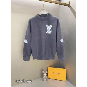Louis Vuitton秀場限定スキーシリーズクローバーカフスロゴジャカードカップルニットクルーネックセーター