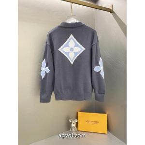 Louis Vuitton秀場限定スキーシリーズクローバーカフスロゴジャカードカップルニットクルーネックセーター