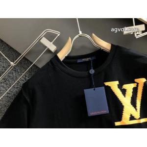 LOUIS VUITTON最新の純綿オフセット印刷黒ネジ半袖