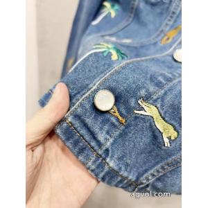 LOUIS VUITTONアニマル柄刺繍シングルバックル開襟ゆったりデニムコート