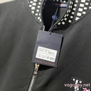 LOUISVUITTONチェッカースタンドカラーパッチワーク眩しいアルファベット刺繍コート