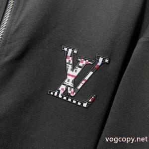 LOUISVUITTONチェッカースタンドカラーパッチワーク眩しいアルファベット刺繍コート