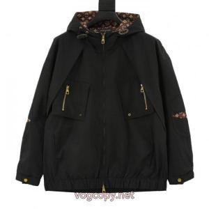 Louis Vuittonオールドフラワーフルプリントパッチワークパーカージップコート