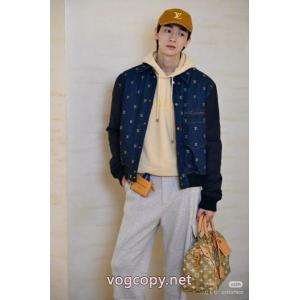 LOUIS VUITTON25ss全幅刺繍開襟ロゴナイロン袖ジョイントデニムコットンコート