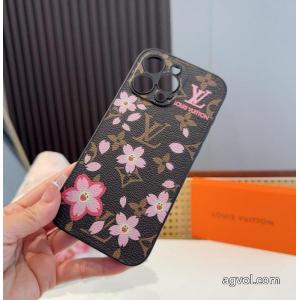 Lv精孔全包携帯ケース桜模様Lv全包縁革製携帯ケース