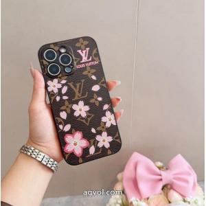 Lv精孔全包携帯ケース桜模様Lv全包縁革製携帯ケース