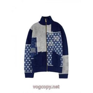 LOUIS VUITTON×Nigo連名ジョイントジッパーハイネック長袖ニットメンズブルー