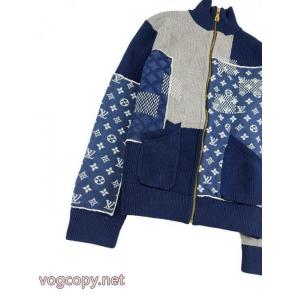 LOUIS VUITTON×Nigo連名ジョイントジッパーハイネック長袖ニットメンズブルー