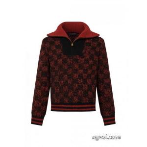 lvルイSS 27赤黒チェッカーハーフジッパーニットセーターコート