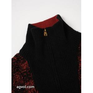 lvルイSS 27赤黒チェッカーハーフジッパーニットセーターコート
