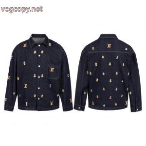LOUIS VUITTON SS 24フィトン連名シリーズアルファベット柄刺繍シングルバックル開襟ゆったりカジュアルデニムジャケット