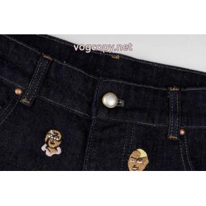 LOUIS VUITTON SS 24フィトン連名シリーズアルファベット柄刺繍シングルバックル開襟カジュアルジーンズ