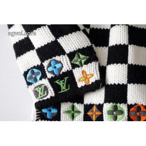 LOUIS VUITTONルイ・ヴィトン白黒チェッカーカラーフラワー刺繍ニットカーディガンコート