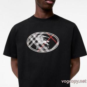 Burberryバーバリー2026高品質チェック柄騎士印刺繍半袖Tシャツ