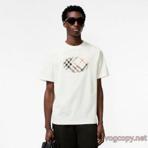 Burberryバーバリー2026高品質チェック柄騎士印刺繍半袖Tシャツ