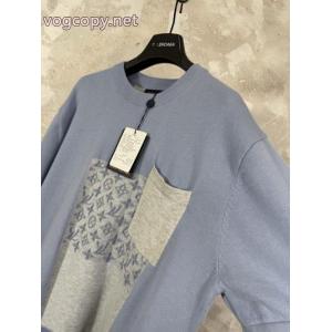 lvルイ26 ss重ポンド新型Monogramジャカードパッチワークポケットニット半袖Tシャツ