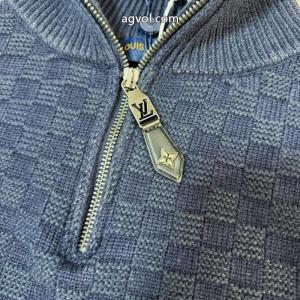 LOUIS VUITTONチェッカーボードハーフジッパーダーク柄長袖セーター
