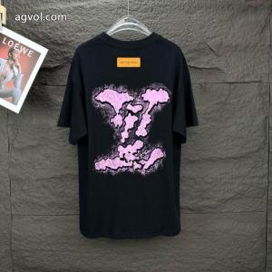 Louis vuittonルイヴィトン高品質ロゴ柄プリント金典半袖Tシャツ男女同型