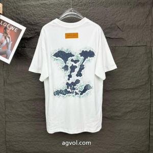 Louis vuittonルイヴィトン高品質ロゴ柄プリント金典半袖Tシャツ男女同型