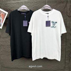 Louis vuittonルイヴィトン高品質ロゴ柄プリント金典半袖Tシャツ男女同型
