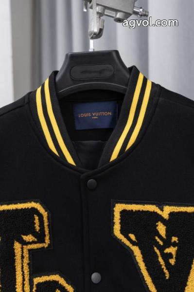 Louis Vuitton古花パッチワークレザースリーブタオル刺繍野球ウェアウールジャケット 3