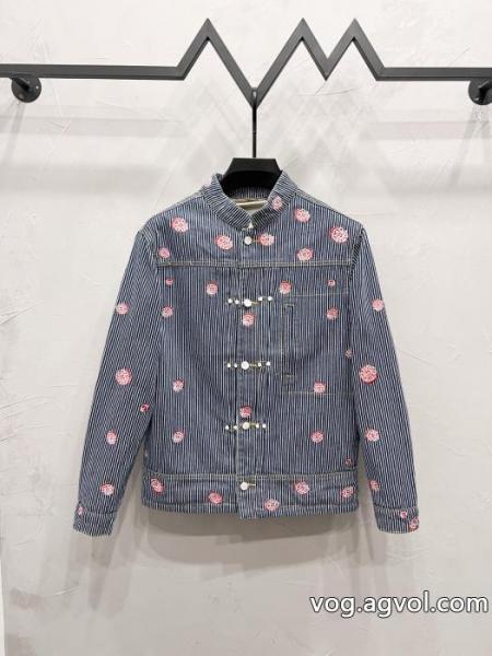LOUIS VUITTONストライプ刺繍シングルバックルデニムジャケット 0