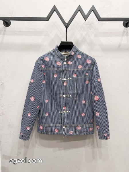 LOUIS VUITTONストライプ刺繍シングルバックルデニムジャケット 3