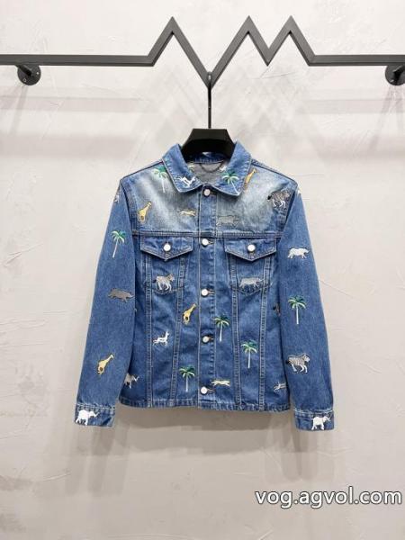 LOUIS VUITTONアニマル柄刺繍シングルバックル開襟ゆったりデニムジャケット 0 