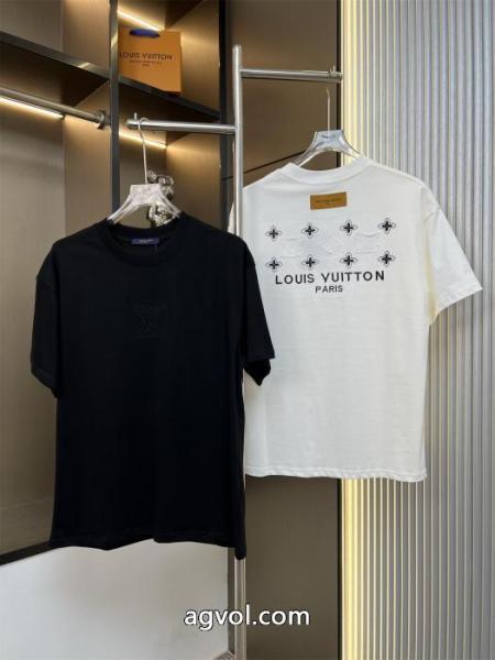 LOUIS VUITTONルイ・ヴィトン2025ss新作アルファベット柄工芸刺繍カップルカジュアル半袖Tシャツ 5 
