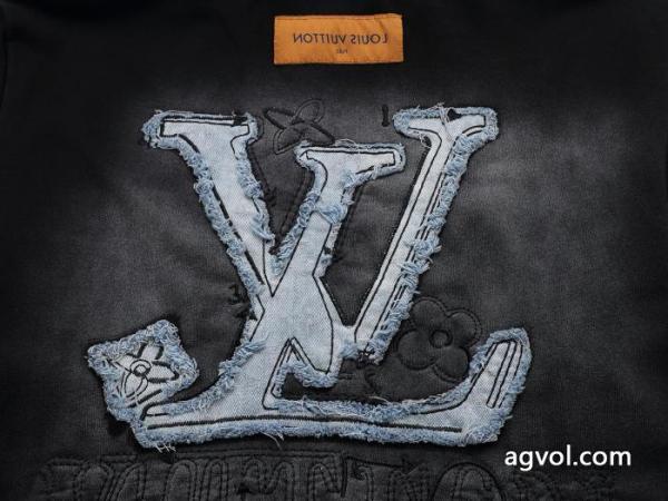 LV爆金定番重工業洗濯デニム刺繍LOGO衛衣男女上着カバーヘッド衛衣 5