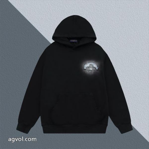 LV爆金定番重工業洗濯デニム刺繍LOGO衛衣男女上着カバーヘッド衛衣 6