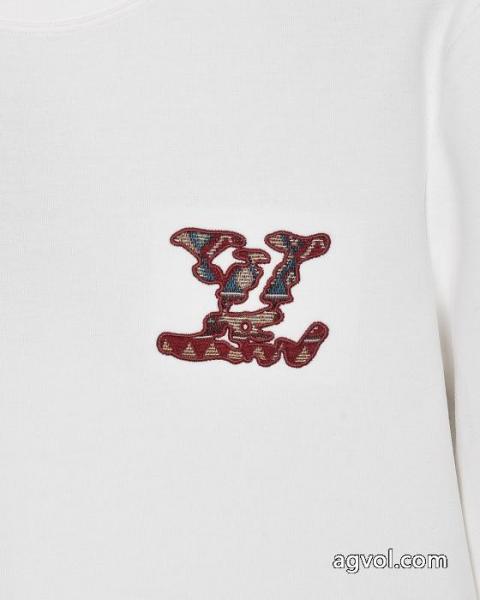 Louis Vuitton背中胸のカラー雲に布刺繍ジャカードアルファベットロゴ男女同型ヘッダー丸首長袖Tシャツ 1