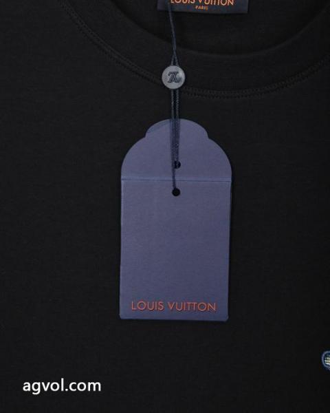 Louis Vuitton背中胸のカラー雲に布刺繍ジャカードアルファベットロゴ男女同型ヘッダー丸首長袖Tシャツ 2