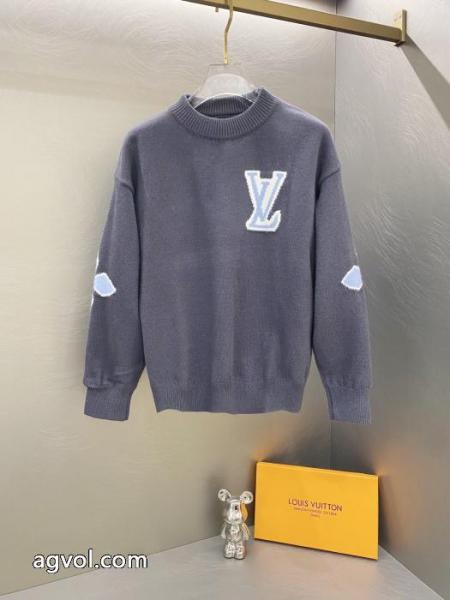 Louis Vuitton秀場限定スキーシリーズクローバーカフスロゴジャカードカップルニットクルーネックセーター 2