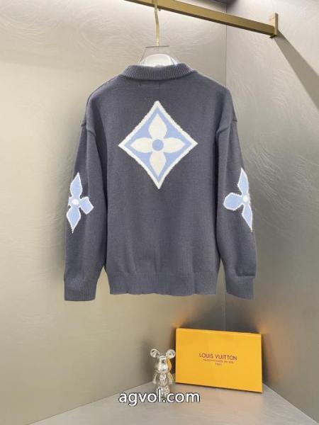 Louis Vuitton秀場限定スキーシリーズクローバーカフスロゴジャカードカップルニットクルーネックセーター 3