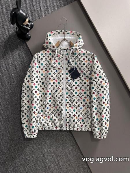 LVトップブルーのオールドフラワープリントジップメタルオリジナルジャケット 0