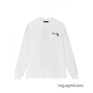 Louis Vuittonロバ家前後のフラワー重工刺繍アルファベットロゴ男女同型長袖Tシャツ