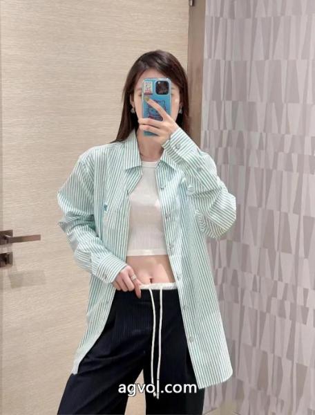 Louis Vuitton/新作ストライプコットン系バックル長袖シャツ 4
