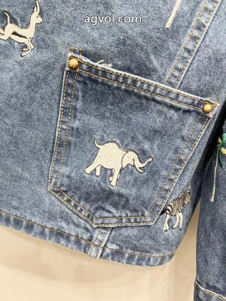 LOUIS VUITTONアニマル柄刺繍シングルバックル開襟ゆったりデニムコート 3