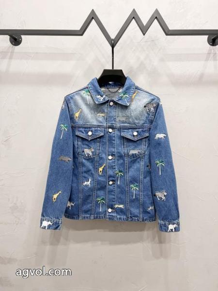 LOUIS VUITTONアニマル柄刺繍シングルバックル開襟ゆったりデニムコート 5